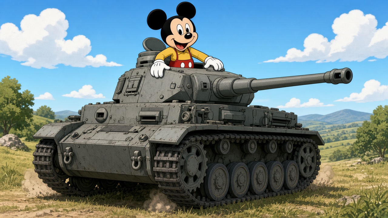 Mickey Mouse driving a Panzer IV